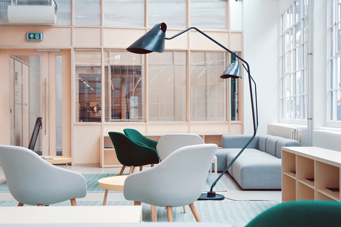Workspace with chairs and collaborative tables