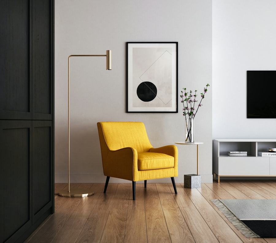 Accent chair beside a side table